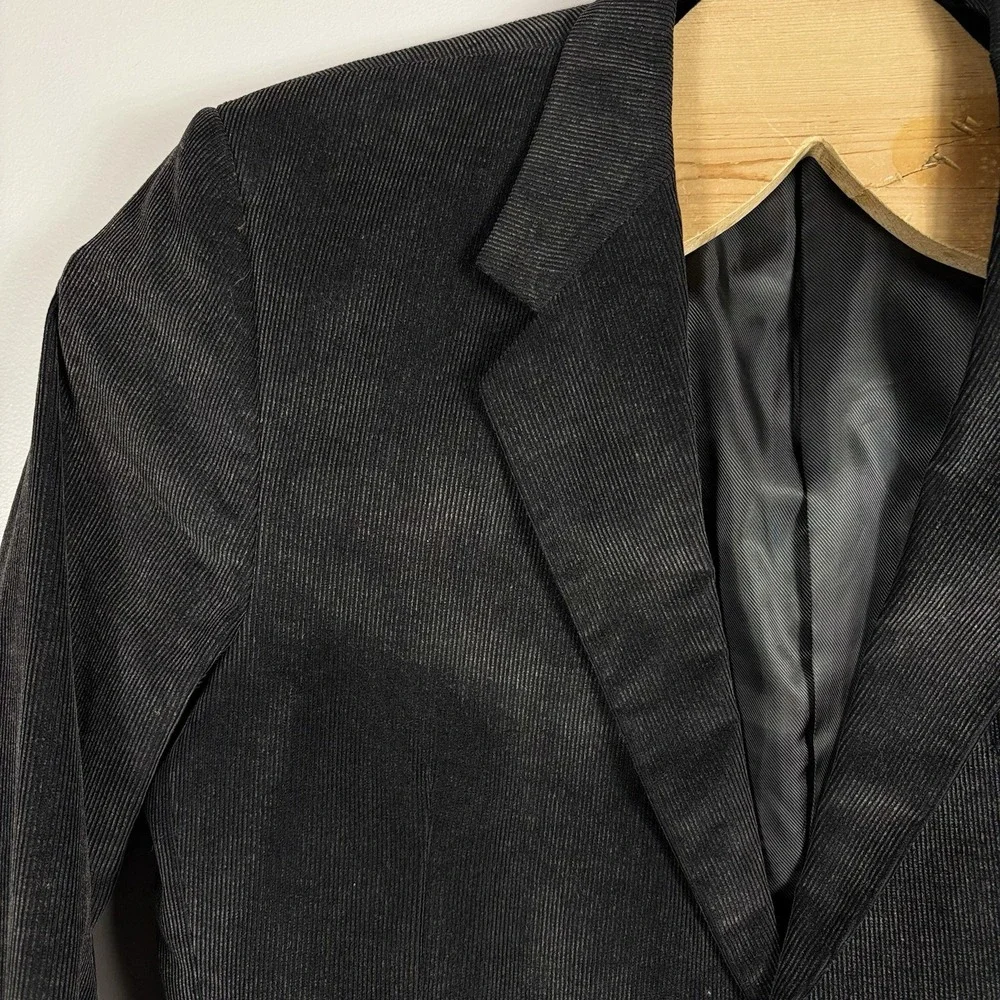 Alan Flusser Men's 44L Black Corduroy Two Button Single‎ Vent Lined Sports Coat
